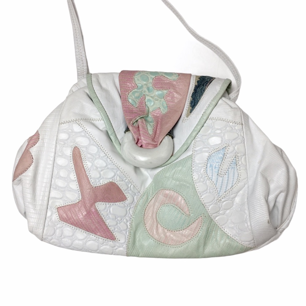 Vintage 80s Pastel Patchwork Crossbody Bag - Picture 2 of 8